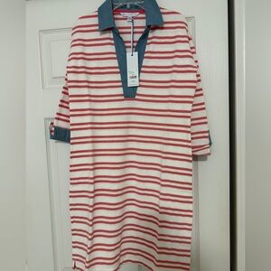 Southern Tide Carolena Dress Rouge Red with Chambray Trim